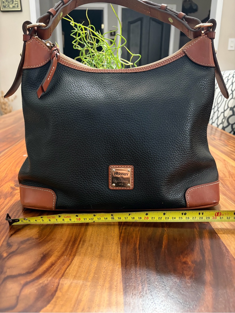 Dooney & Bourke Black with Brown Trim Pebble Leather Shoulder Bag